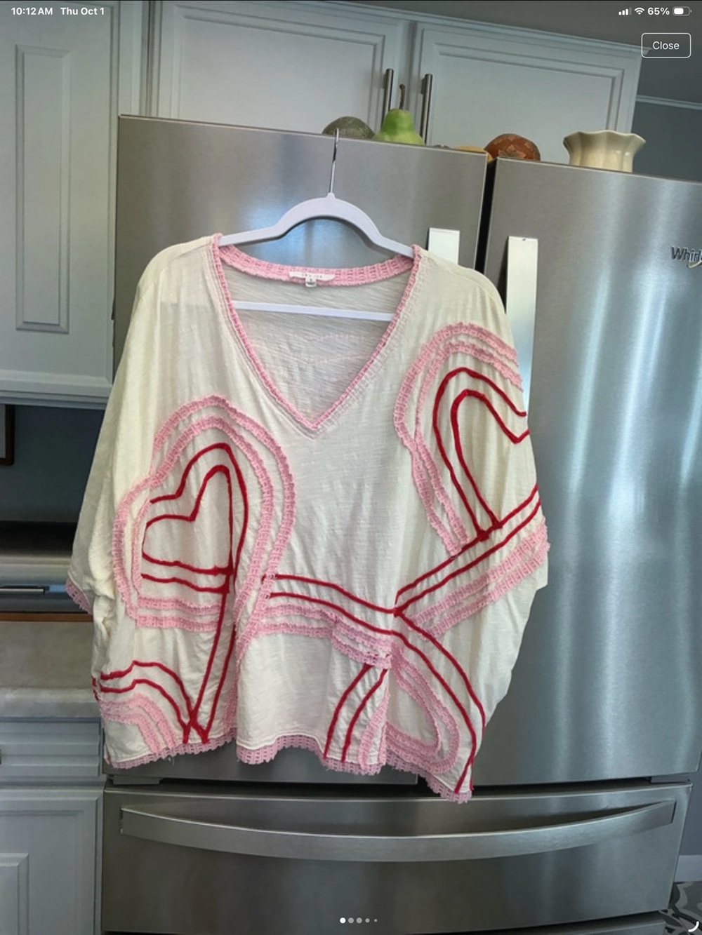 Oli & Hali Cream V-Neck Tunic with Pink Trim and Red Heart Motifs